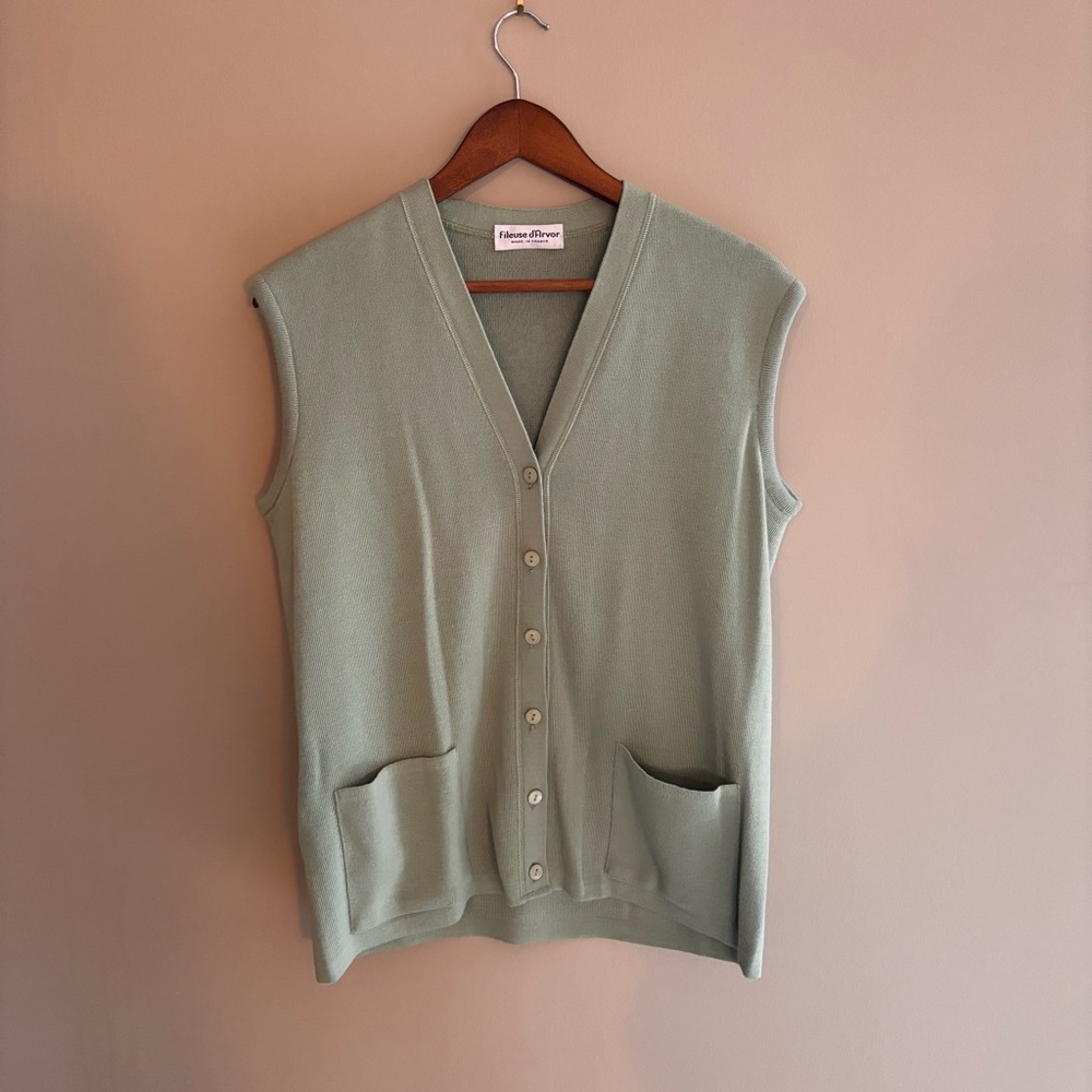 Vintage fileuse d’Arvor Wool Blend  Button-Down Vest Green size 8